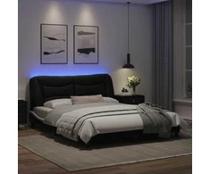 Lova Lovos rėmas su LED, juodas ir baltas, 160x200cm, dirbtinė oda