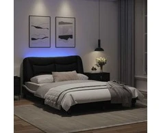 Lova Lovos rėmas su LED, juodas ir baltas, 140x200cm, dirbtinė oda