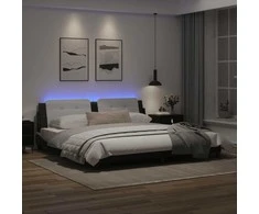Lovos rėmas su LED, juodas ir baltas, 200x200cm, dirbtinė oda