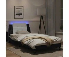 Lova Lovos rėmas su LED, juodas ir baltas, 100x200cm, dirbtinė oda