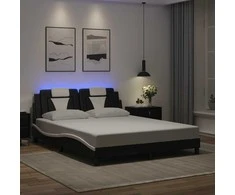 Lova Lovos rėmas su LED, juodas ir baltas, 160x200cm, dirbtinė oda