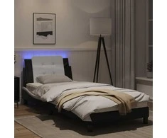 Lova Lovos rėmas su LED, juodas ir baltas, 80x200cm, dirbtinė oda