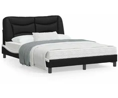 Lova Lovos rėmas su LED, juodas ir baltas, 140x190cm, dirbtinė oda