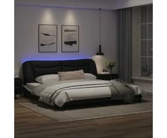 Lova Lovos rėmas su LED, juodas ir baltas, 200x200cm, dirbtinė oda