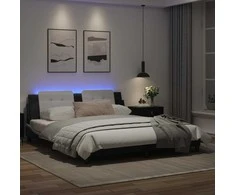 Lova Lovos rėmas su LED, juodas ir baltas, 180x200cm, dirbtinė oda