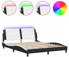 Lova Lovos rėmas su LED, juodas ir baltas, 160x200cm, dirbtinė oda