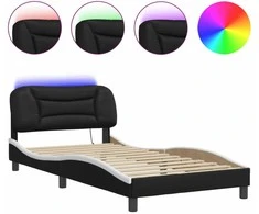Lova Lovos rėmas su LED, juodas ir baltas, 100x200cm, dirbtinė oda