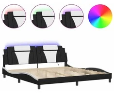Lova Lovos rėmas su LED, juodas ir baltas, 200x200cm, dirbtinė oda