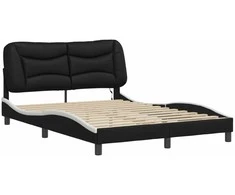 Lova Lovos rėmas su LED, juodas ir baltas, 140x190cm, dirbtinė oda