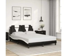 Lova Lovos rėmas su LED, juodas ir baltas, 140x200cm, dirbtinė oda