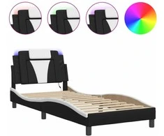 Lova Lovos rėmas su LED, juodas ir baltas, 80x200cm, dirbtinė oda