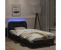 Lova Lovos rėmas su LED, juodos spalvos, 90x190cm, dirbtinė oda