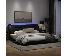 Lovos rėmas su LED, juodos spalvos, 200x200cm, audinys