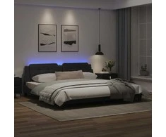 Lova Lovos rėmas su LED, juodos spalvos, 200x200cm, dirbtinė oda