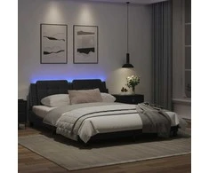 Lova Lovos rėmas su LED, juodos spalvos, 160x200cm, dirbtinė oda