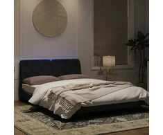 Lova Lovos rėmas su LED, juodos spalvos, 140x190cm, aksomas