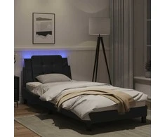 Lova Lovos rėmas su LED, juodos spalvos, 90x200cm, dirbtinė oda