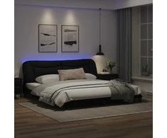 Lova Lovos rėmas su LED, juodos spalvos, 200x200cm, dirbtinė oda