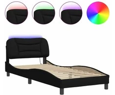 Lova Lovos rėmas su LED, juodos spalvos, 90x200cm, audinys