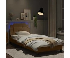 Lova Lovos rėmas su LED, kapučino spalvos, 90x200cm, dirbtinė oda