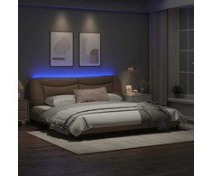 Lovos rėmas su LED, kapučino spalvos, 200x200cm, dirbtinė oda