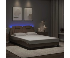 Lovos rėmas su LED, kapučino spalvos, 140x190cm, dirbtinė oda
