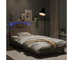Lovos rėmas su LED, kapučino spalvos, 90x200cm, dirbtinė oda