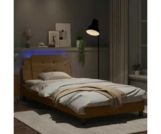 Lova Lovos rėmas su LED, kapučino spalvos, 100x200cm, dirbtinė oda