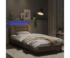 Lova Lovos rėmas su LED, kapučino spalvos, 90x190cm, dirbtinė oda