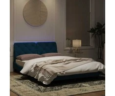 Lova Lovos rėmas su LED, mėlynos spalvos, 140x190cm, aksomas