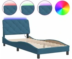 Lova Lovos rėmas su LED, mėlynos spalvos, 90x190cm, aksomas