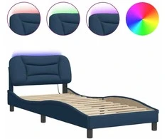 Lovos rėmas su LED, mėlynos spalvos, 90x190cm, audinys