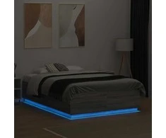 Lova Lovos rėmas su LED, pilkas ąžuolo, 135x190cm, apdirbta mediena