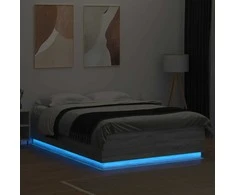 Lova Lovos rėmas su LED, pilkas ąžuolo, 160x200cm, apdirbta mediena