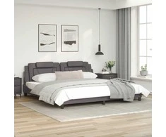 Lova Lovos rėmas su LED, pilkos spalvos, 200x200cm, dirbtinė oda