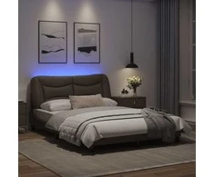 Lova Lovos rėmas su LED, pilkos spalvos, 140x200cm, dirbtinė oda