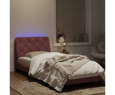 Lova Lovos rėmas su LED, rožinės spalvos, 90x190cm, aksomas