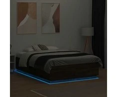 Lova Lovos rėmas su LED, rudas ąžuolo, 140x190cm, apdirbta mediena