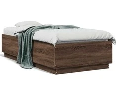 Lova Lovos rėmas su LED, rudas ąžuolo, 75x190cm, apdirbta mediena