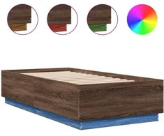 Lova Lovos rėmas su LED, rudas ąžuolo, 75x190cm, apdirbta mediena