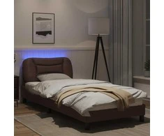 Lova Lovos rėmas su LED, rudos spalvos, 90x190cm, dirbtinė oda