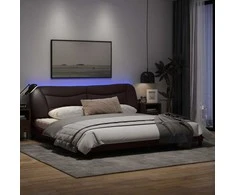 Lova Lovos rėmas su LED, tamsiai rudas, 200x200cm, audinys