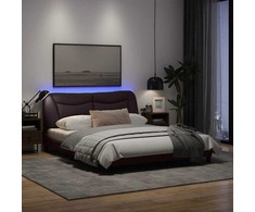 Lovos rėmas su LED, tamsiai rudas, 160x200cm, audinys