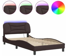 Lovos rėmas su LED, tamsiai rudas, 100x200cm, audinys