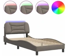 Lovos rėmas su LED, taupe spalvos, 90x190cm, audinys