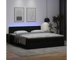 Osmanų lova su čiužiniais ir LED, juodas, 180x200cm, dirbt. oda