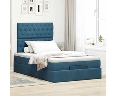 Lova Osmanų lovos rėmas su čiužiniais, mėlynas, 120x200cm, aksomas