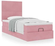 Lova Osmanų lovos rėmas su čiužiniais, rožinis, 80x200cm, aksomas