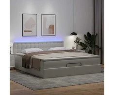 Osmanų lova su čiužiniais ir LED, 160x200cm, dirbtinė oda