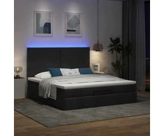 Osmanų lova su čiužiniu ir LED, juodas, 180x200cm, audinys